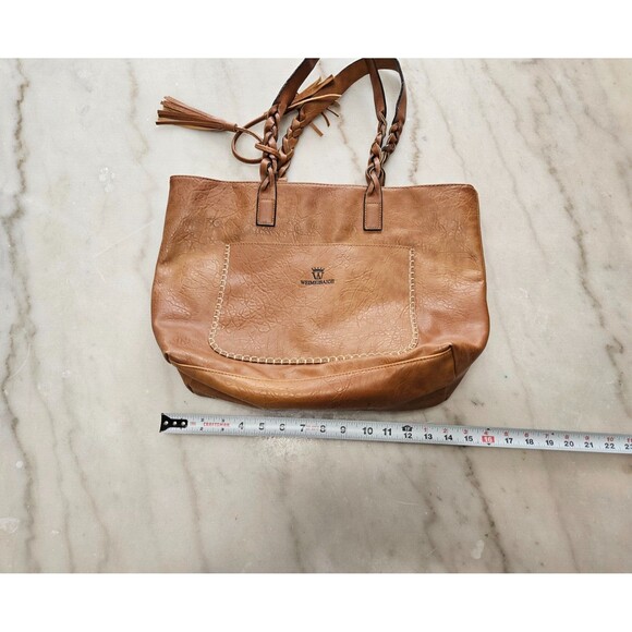 Weimeibaige Women's Leather Oversized Tote Vegan Light Brown Braided Handles - Picture 5 of 7